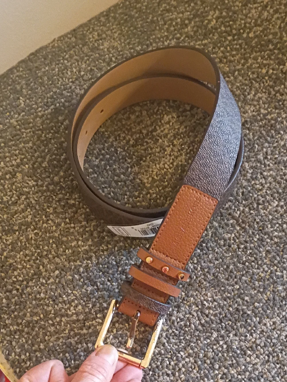 Women's Michael Kors Two-Tone Brown Leather Belt with Gold Buckle Size M